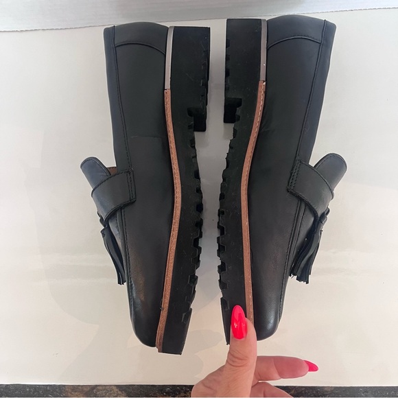 Franco Sarto Carolynn Platform Lug black leather tassel loafers size 8.5 M - Picture 7 of 12